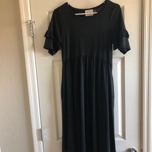 Midi black ruffle sleeve a-line dress